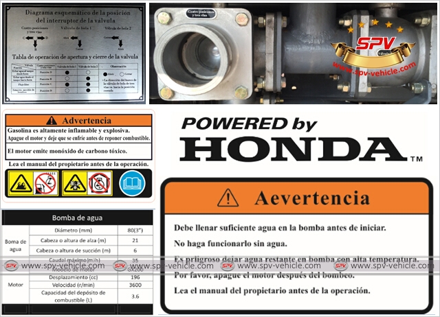 Details of water tanker JAC equipped with gasoline engine pump HONDA - Spanish markings Details of water tanker JAC equipped with gasoline engine pump HONDA - Spanish markings