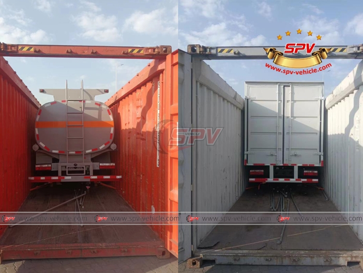 Back Side of SPV Brand Fuel Tank Truck and Van Tank Fuel Tanker Truck and Van Truck in Frame Contianer